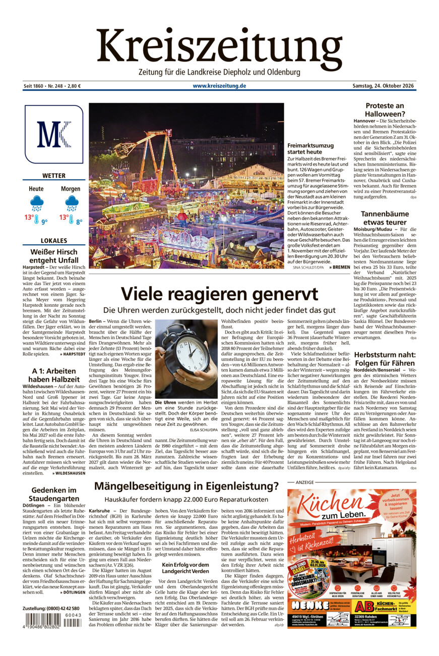Kreiszeitung Kreis Oldenburg vom Samstag, 24.10.2026