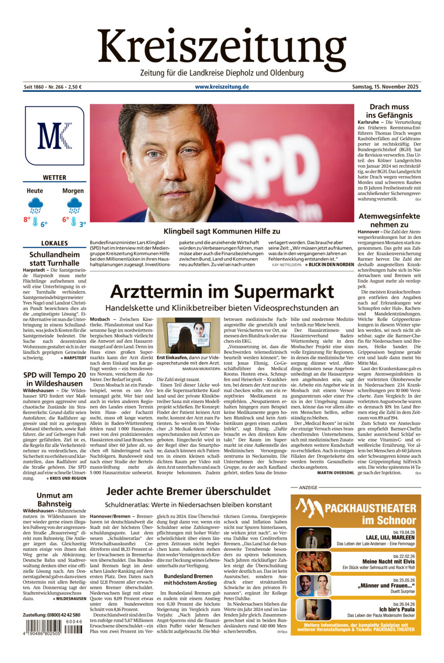 Kreiszeitung Kreis Oldenburg vom Samstag, 15.11.2025
