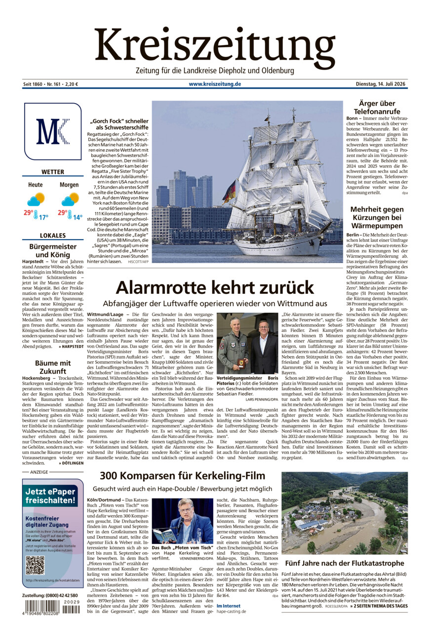 Kreiszeitung Kreis Oldenburg vom Dienstag, 14.07.2026