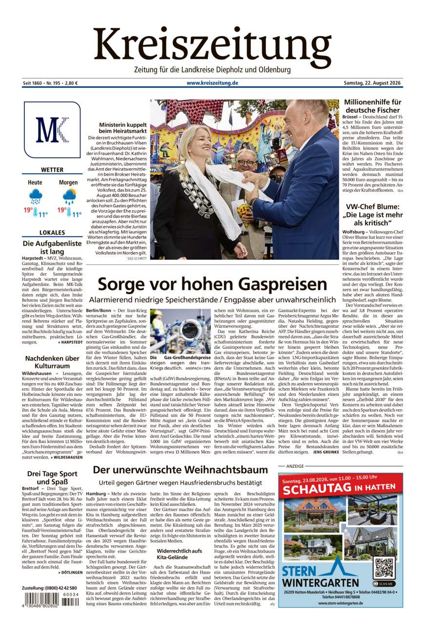 Kreiszeitung Kreis Oldenburg vom Samstag, 22.08.2026