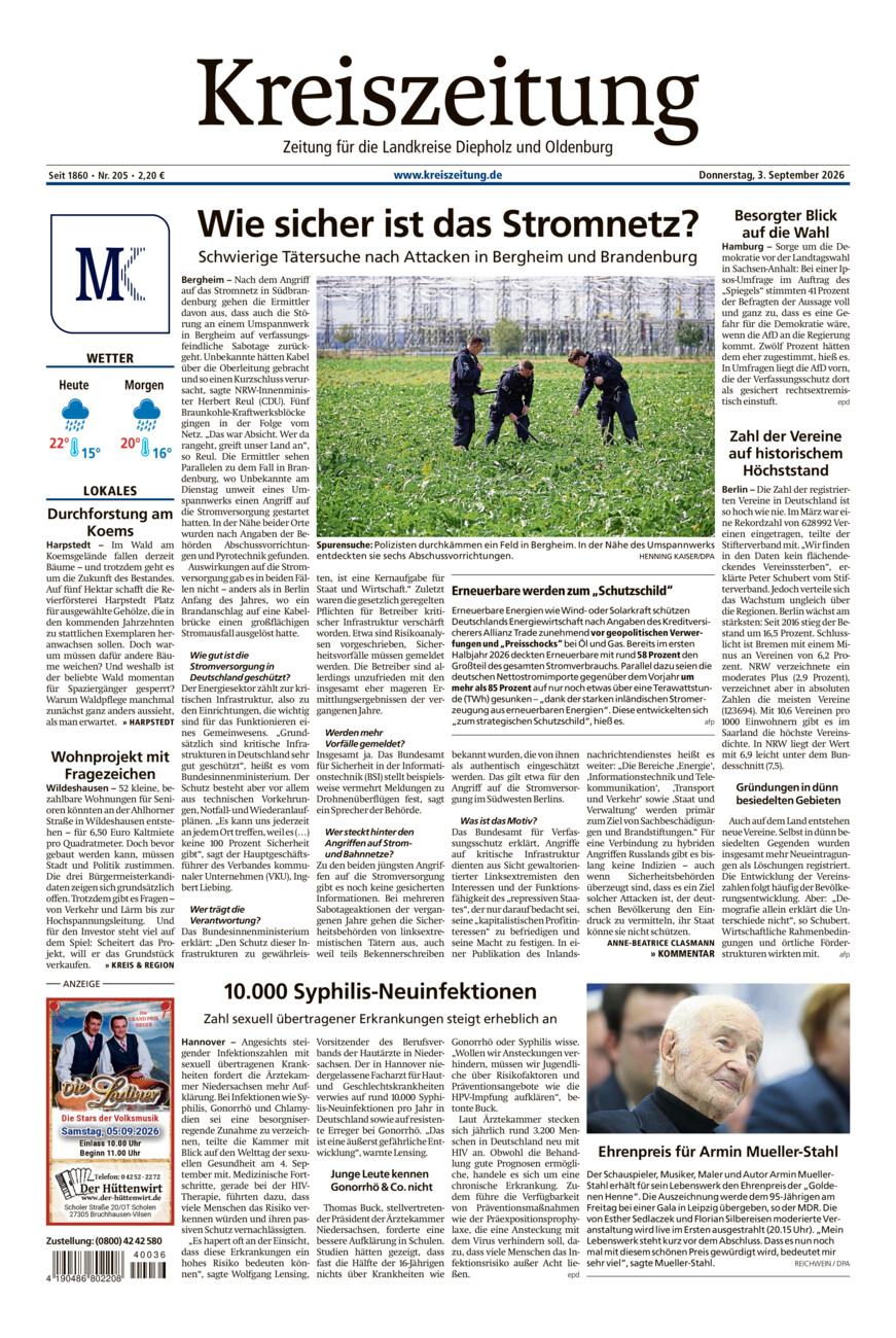 Kreiszeitung Kreis Oldenburg vom Donnerstag, 03.09.2026