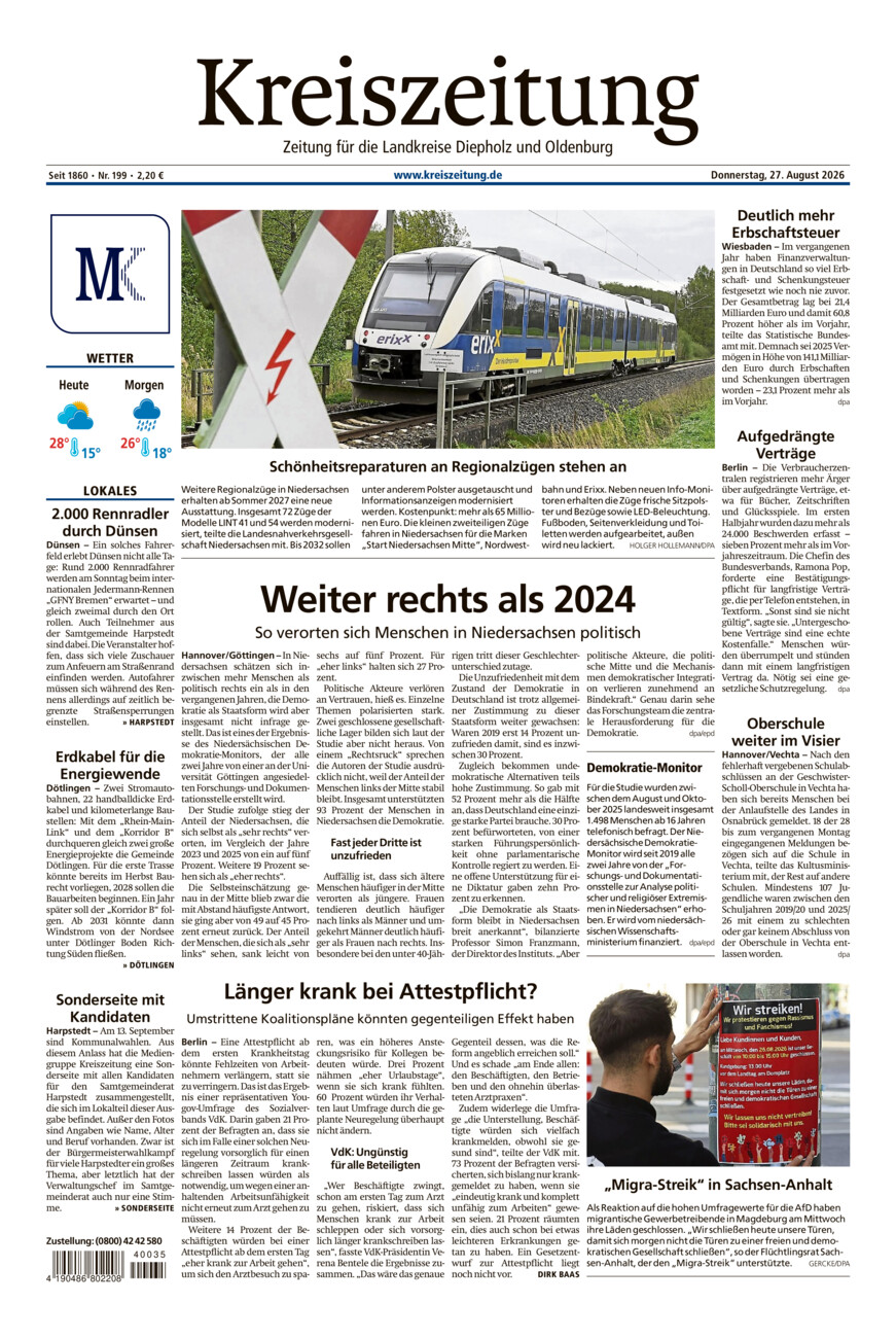 Kreiszeitung Kreis Oldenburg vom Donnerstag, 27.08.2026