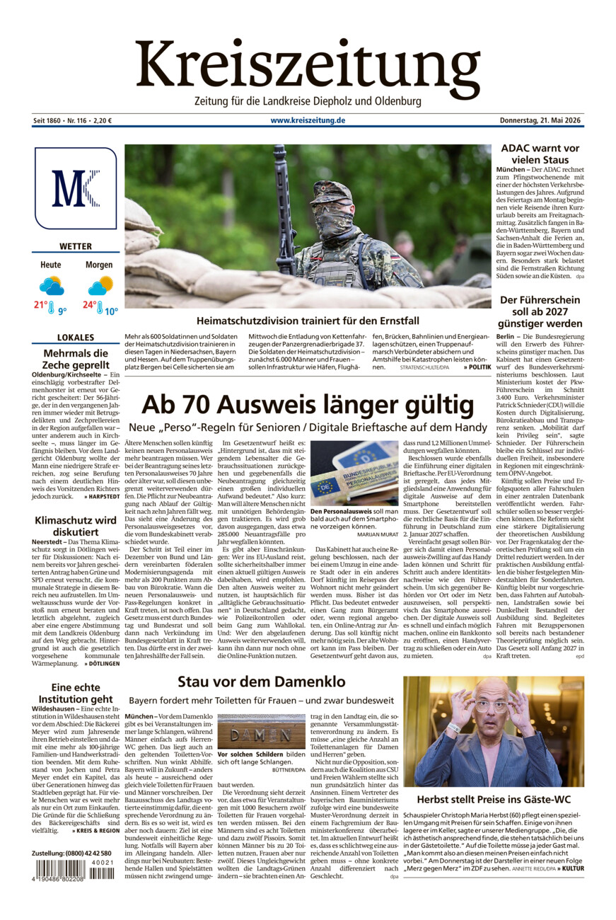 Kreiszeitung Kreis Oldenburg vom Donnerstag, 21.05.2026
