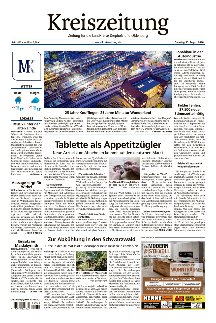 Kreiszeitung Kreis Oldenburg vom Samstag, 15.08.2026