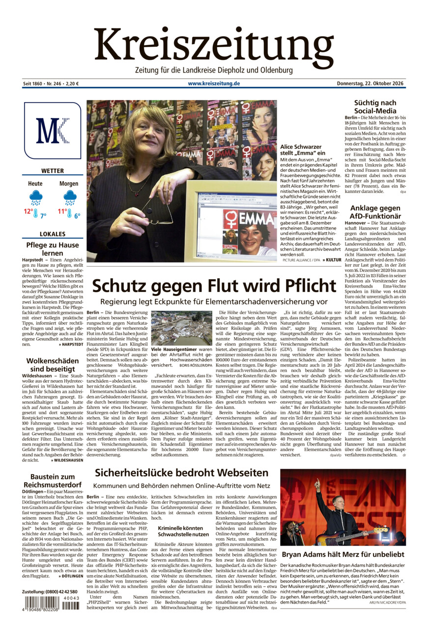 Kreiszeitung Kreis Oldenburg vom Donnerstag, 22.10.2026