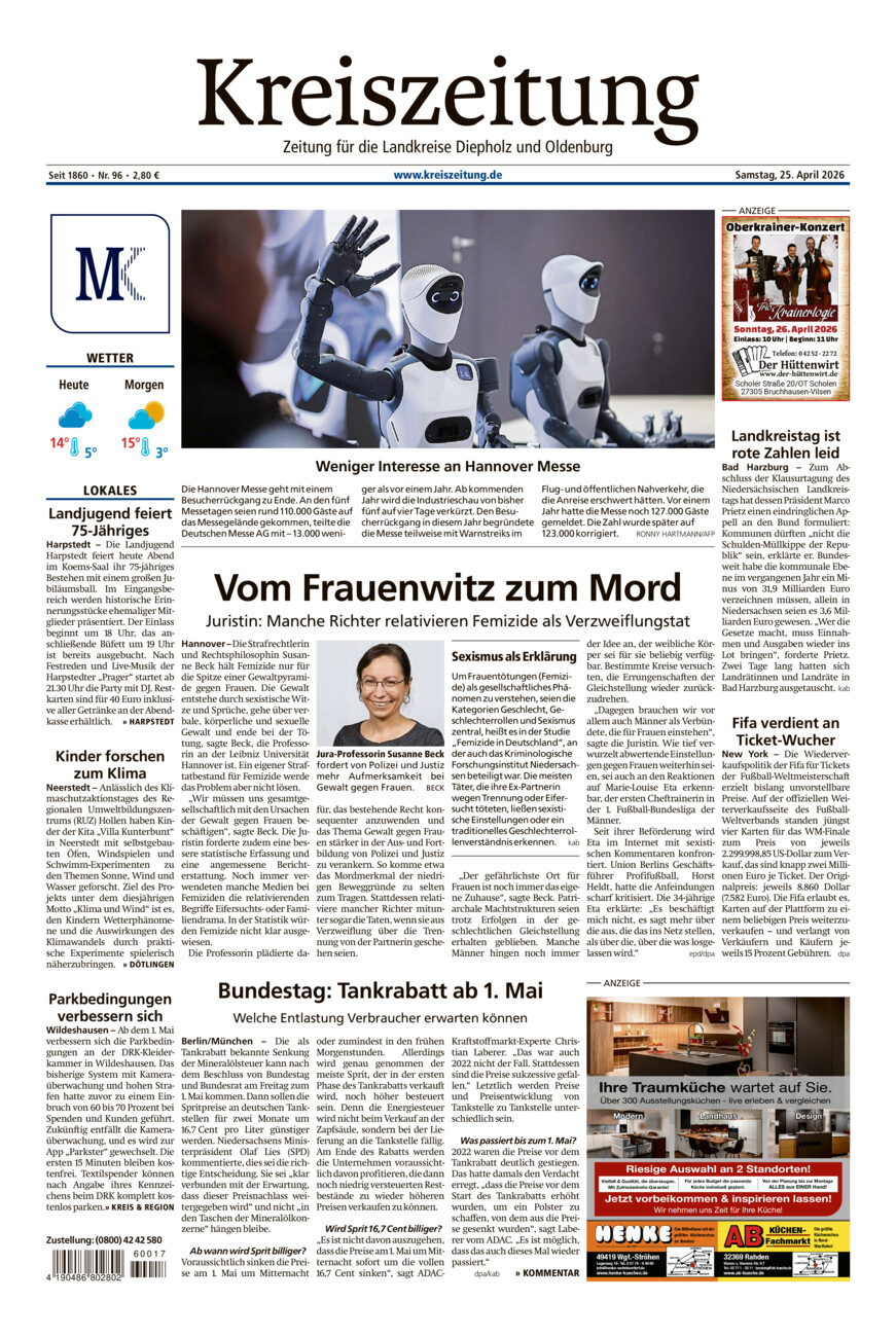 Kreiszeitung Kreis Oldenburg vom Samstag, 25.04.2026