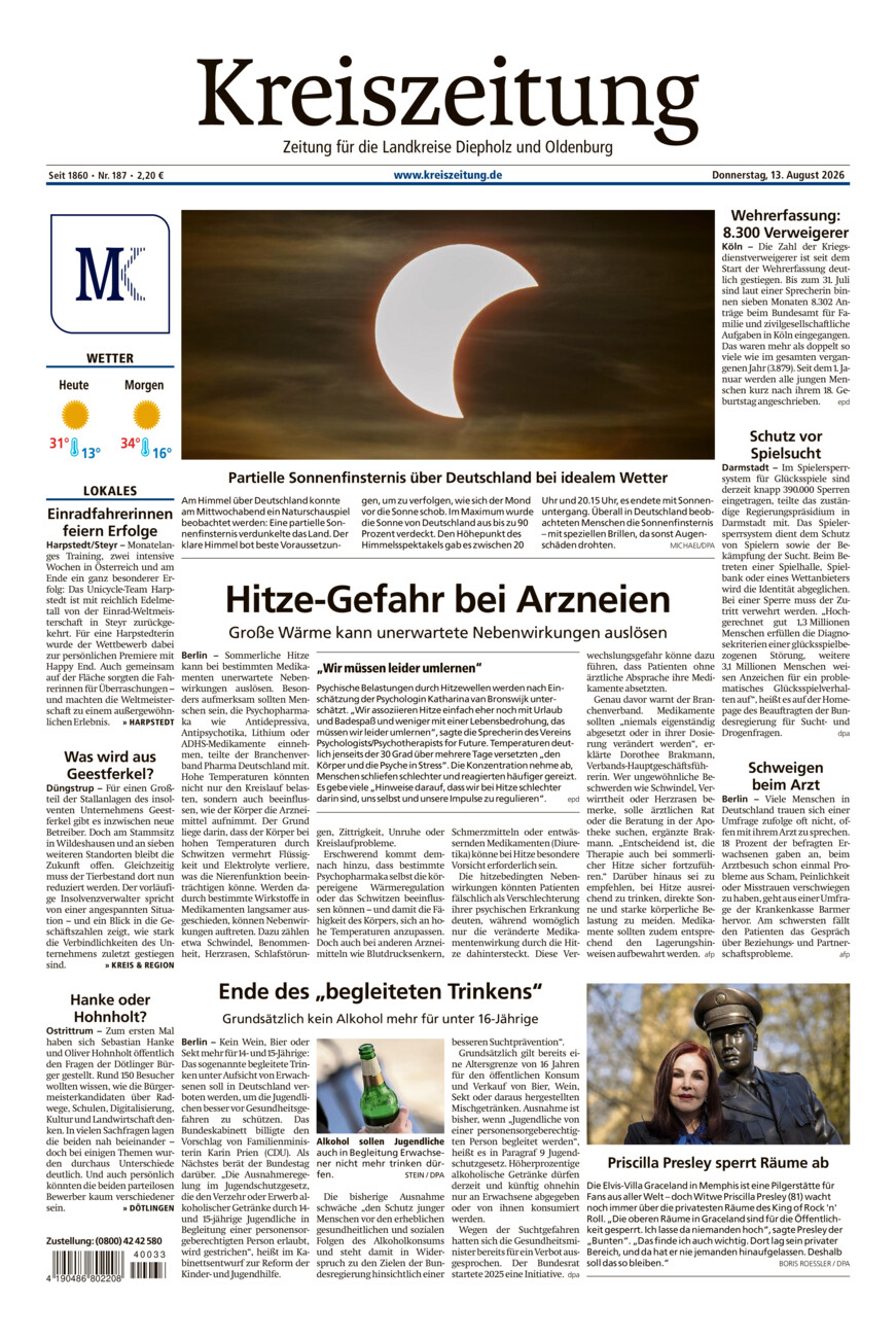 Kreiszeitung Kreis Oldenburg vom Donnerstag, 13.08.2026