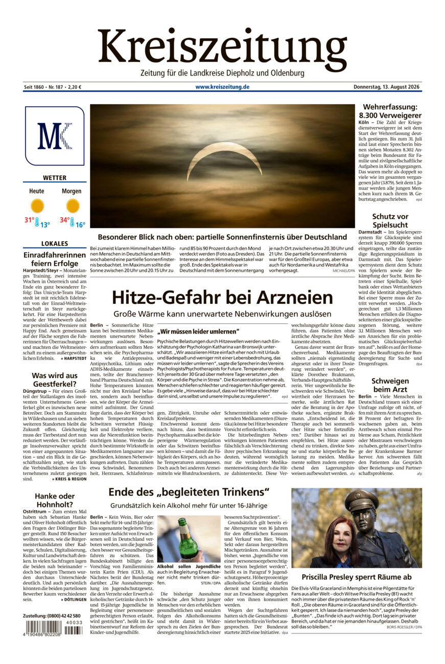Kreiszeitung Kreis Oldenburg vom Donnerstag, 13.08.2026