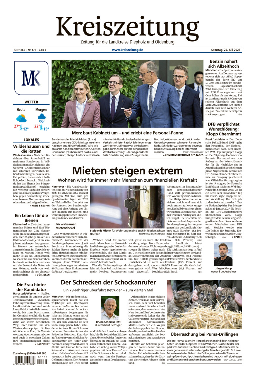 Kreiszeitung Kreis Oldenburg vom Samstag, 25.07.2026