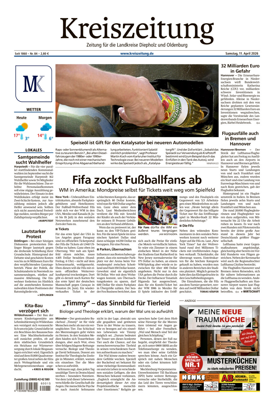 Kreiszeitung Kreis Oldenburg vom Samstag, 11.04.2026