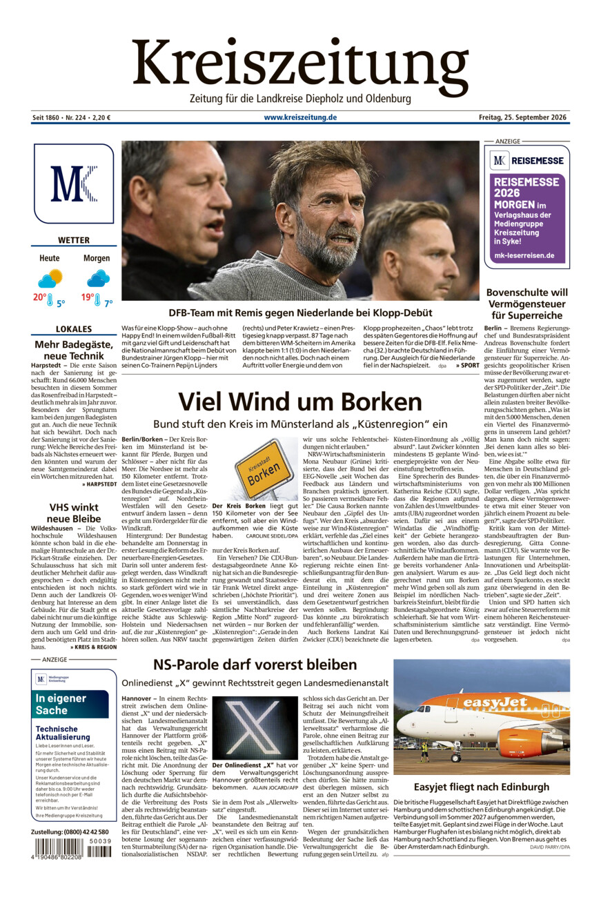 Kreiszeitung Kreis Oldenburg vom Freitag, 25.09.2026