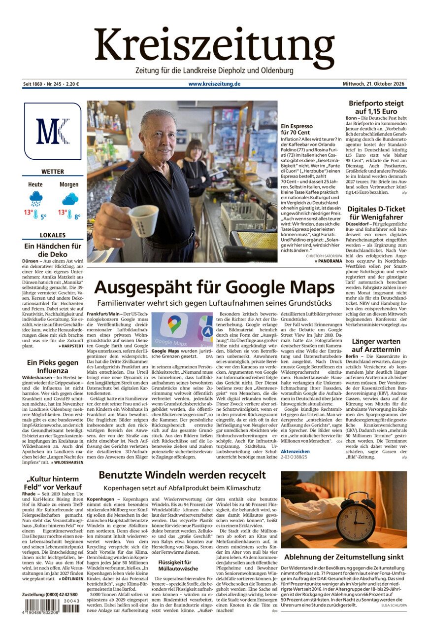 Kreiszeitung Kreis Oldenburg vom Mittwoch, 21.10.2026