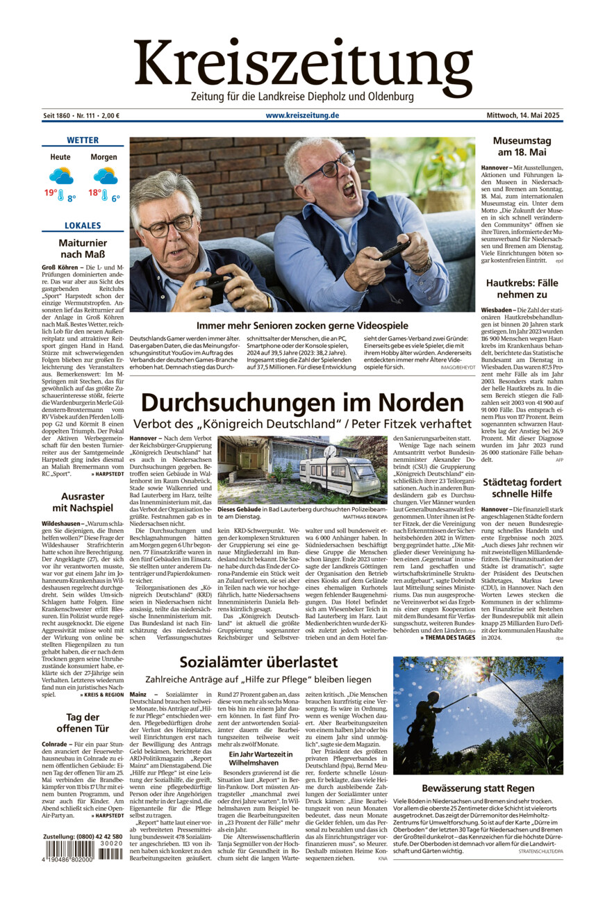 Kreiszeitung Kreis Oldenburg vom Mittwoch, 14.05.2025