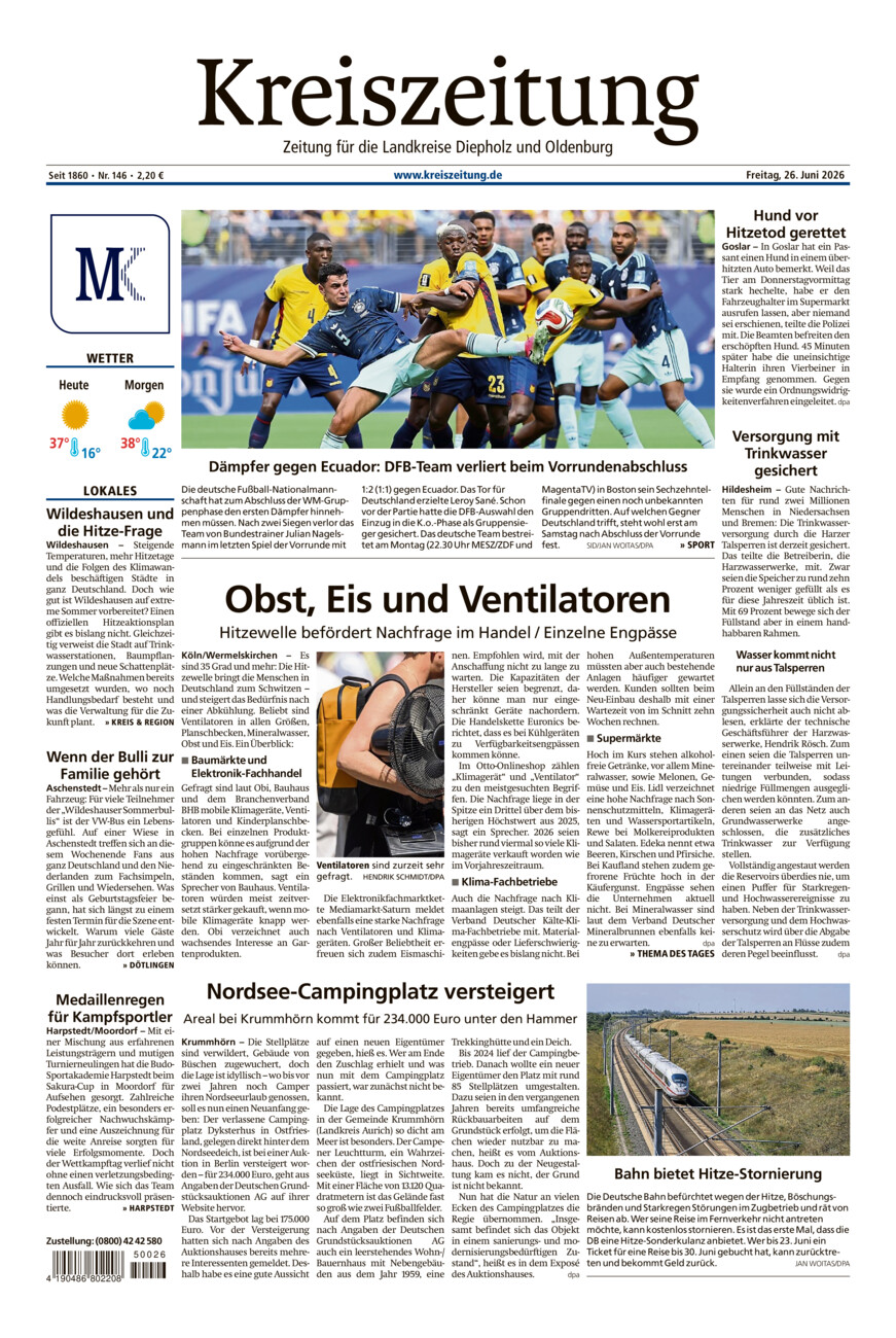 Kreiszeitung Kreis Oldenburg vom Freitag, 26.06.2026