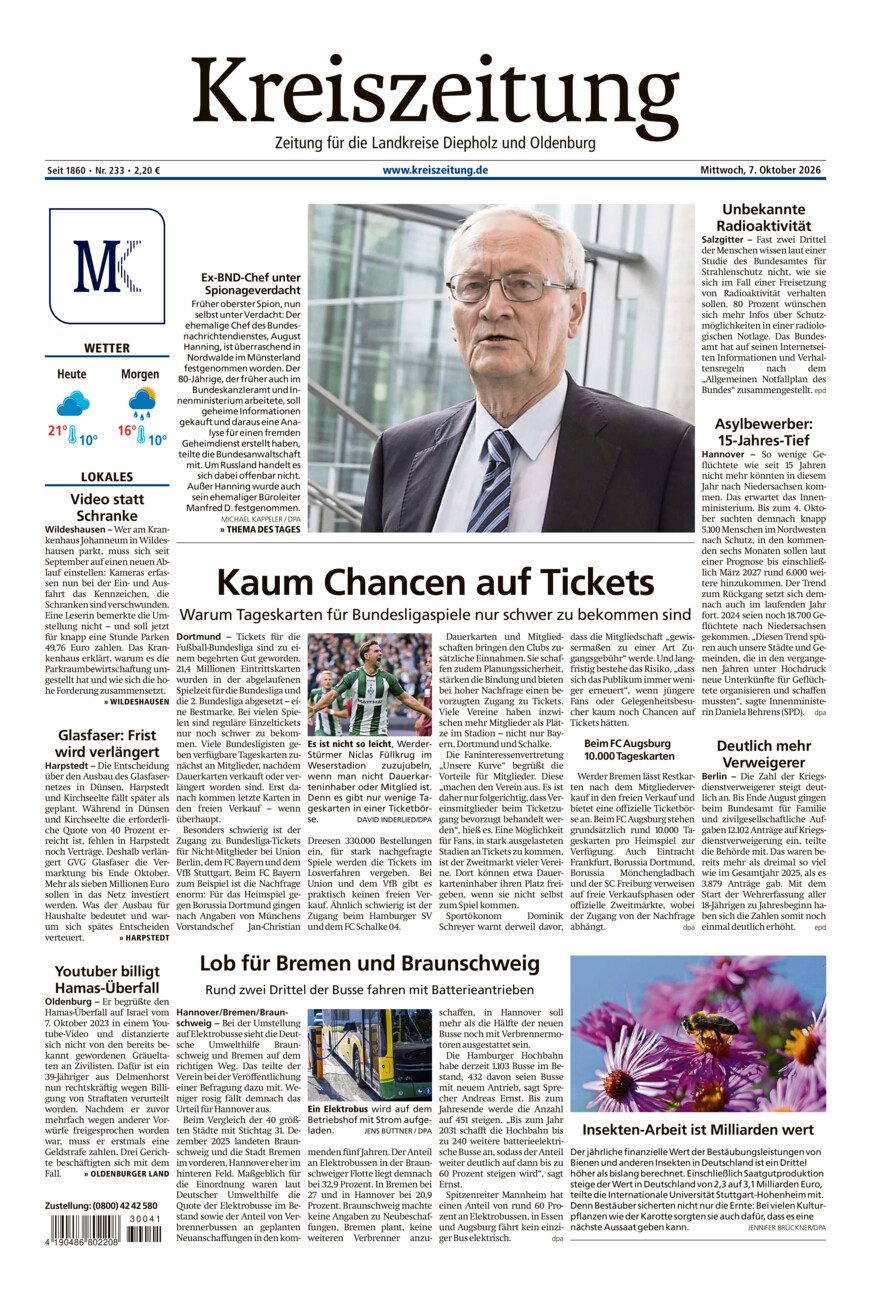 Kreiszeitung Kreis Oldenburg vom Mittwoch, 07.10.2026