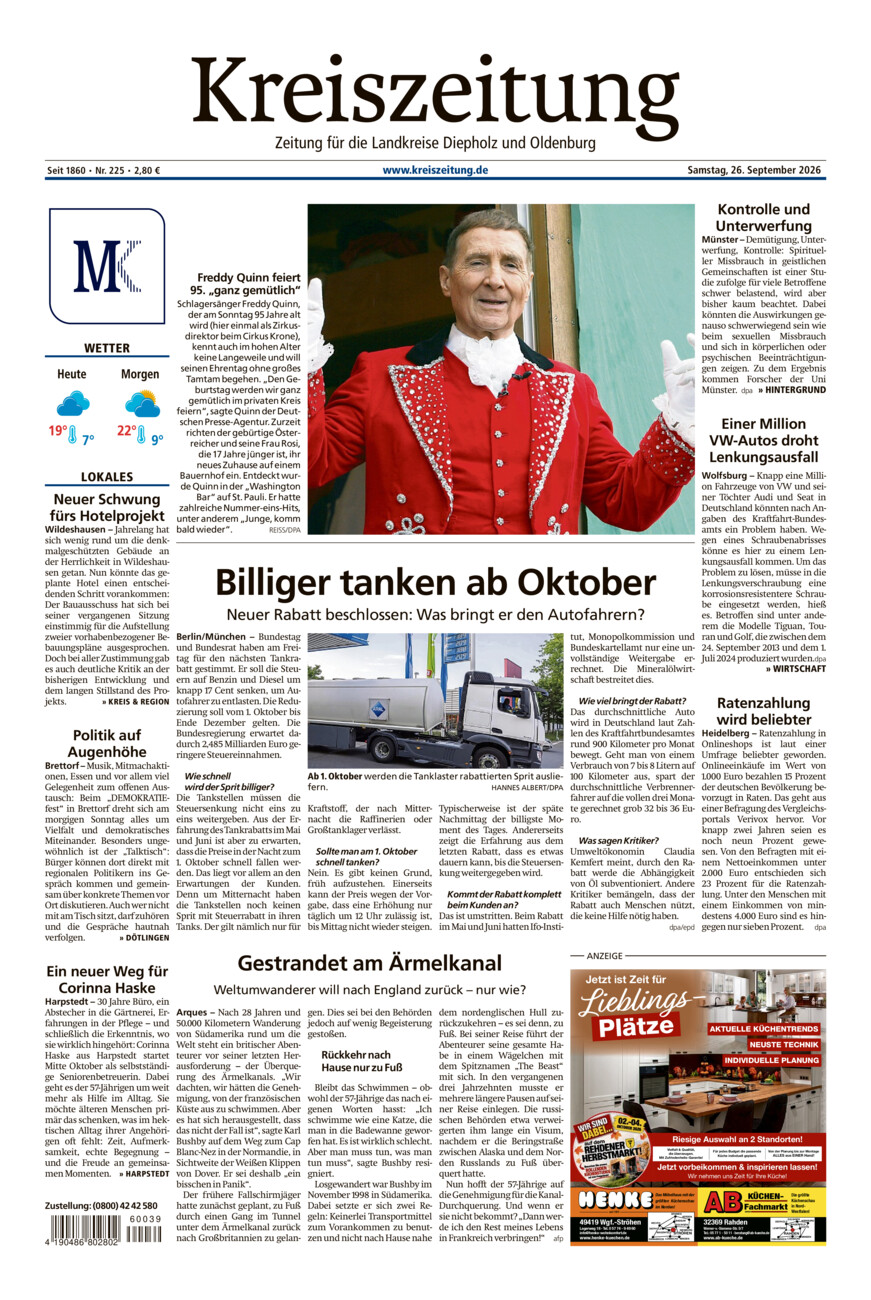 Kreiszeitung Kreis Oldenburg vom Samstag, 26.09.2026