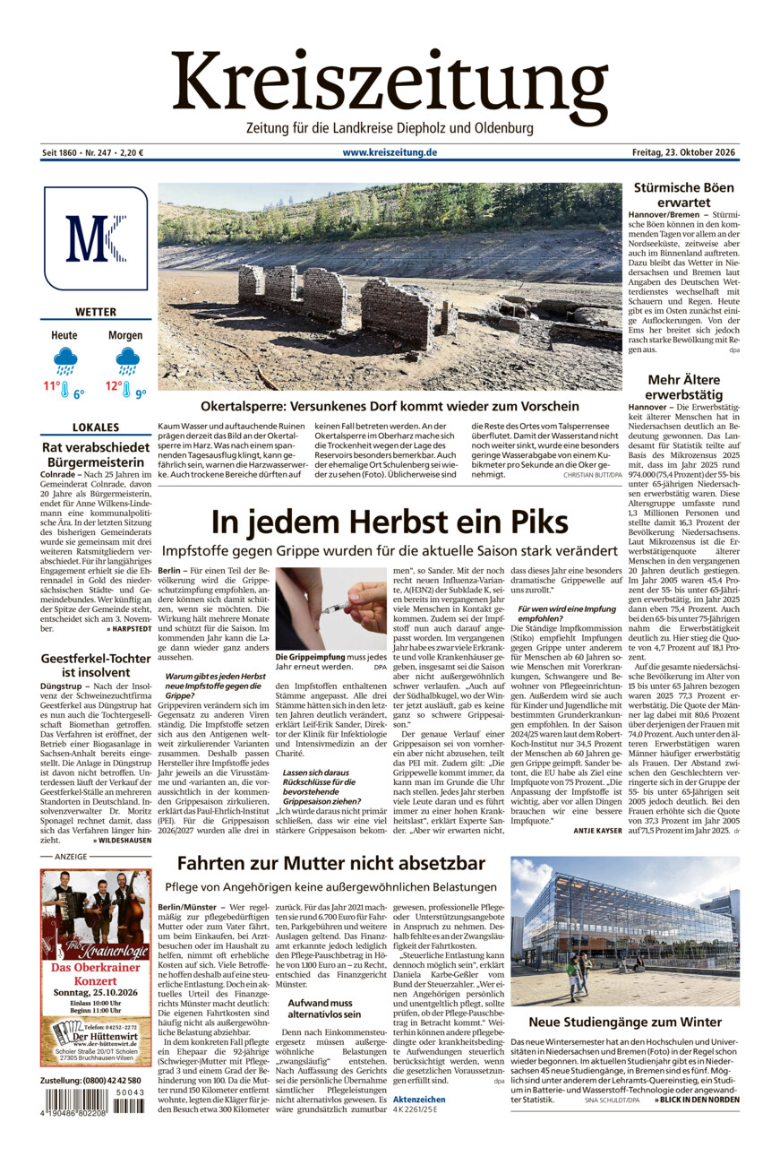 Kreiszeitung Kreis Oldenburg vom Freitag, 23.10.2026