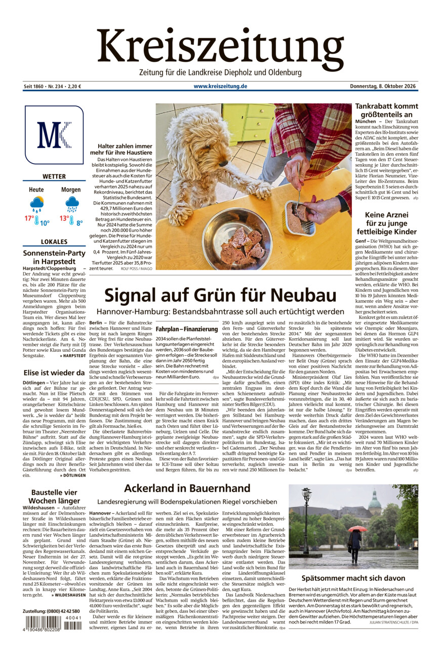 Kreiszeitung Kreis Oldenburg vom Donnerstag, 08.10.2026