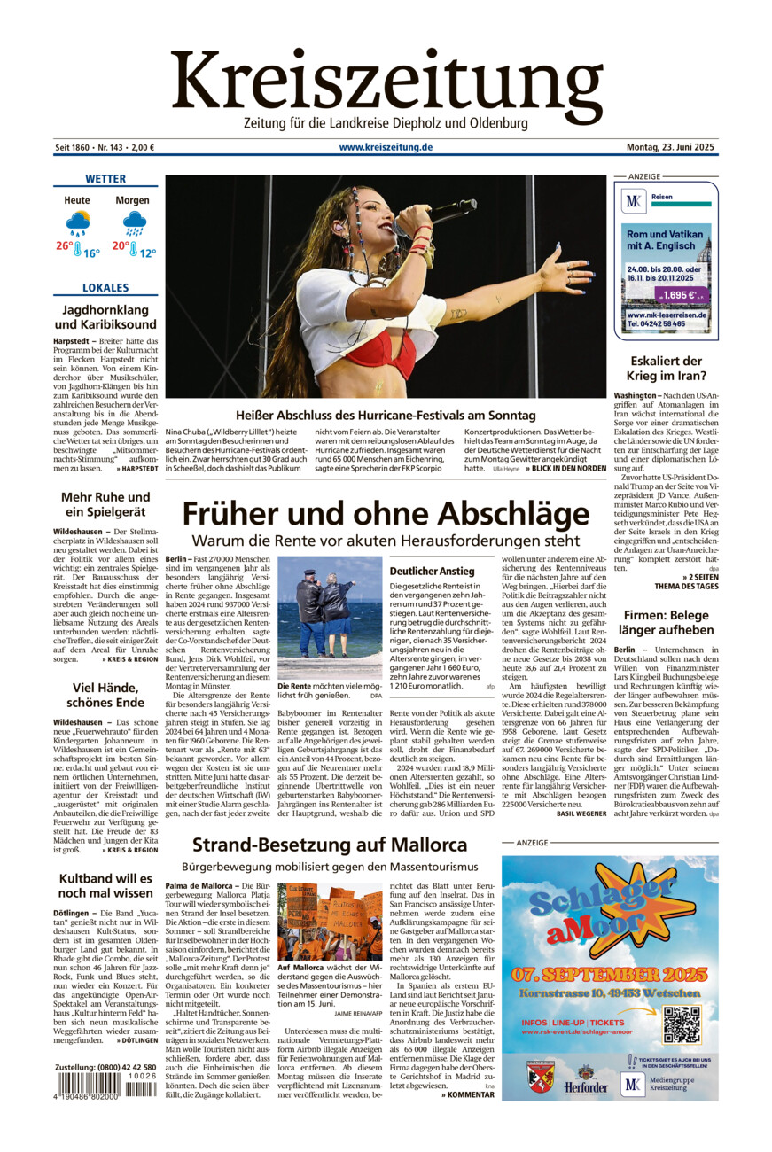 Kreiszeitung Kreis Oldenburg vom Montag, 23.06.2025