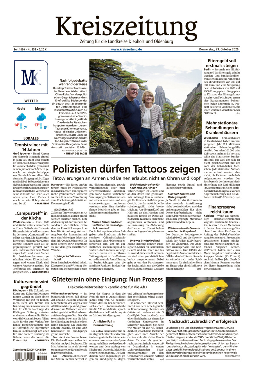Kreiszeitung Kreis Oldenburg vom Donnerstag, 29.10.2026