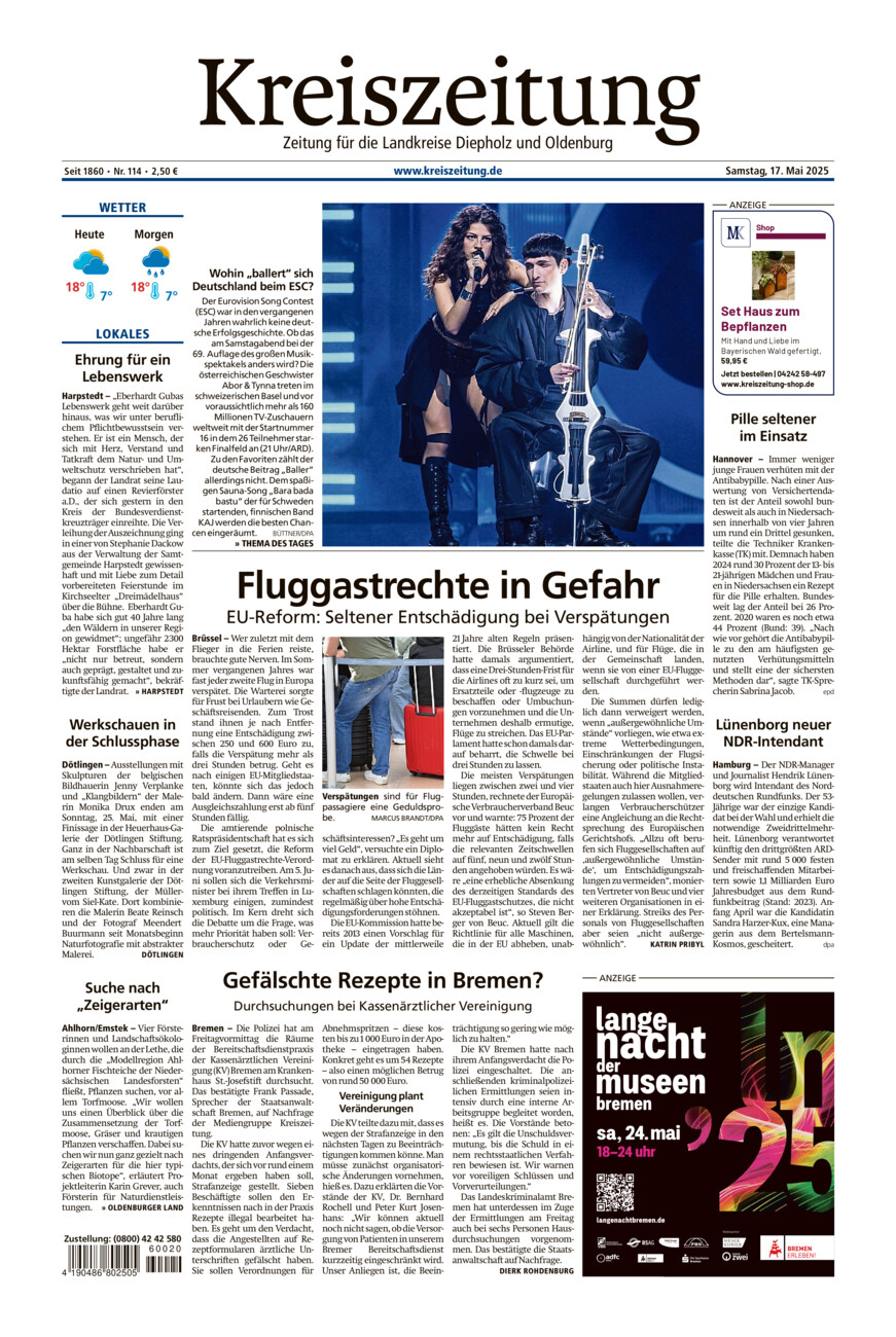 Kreiszeitung Kreis Oldenburg vom Samstag, 17.05.2025