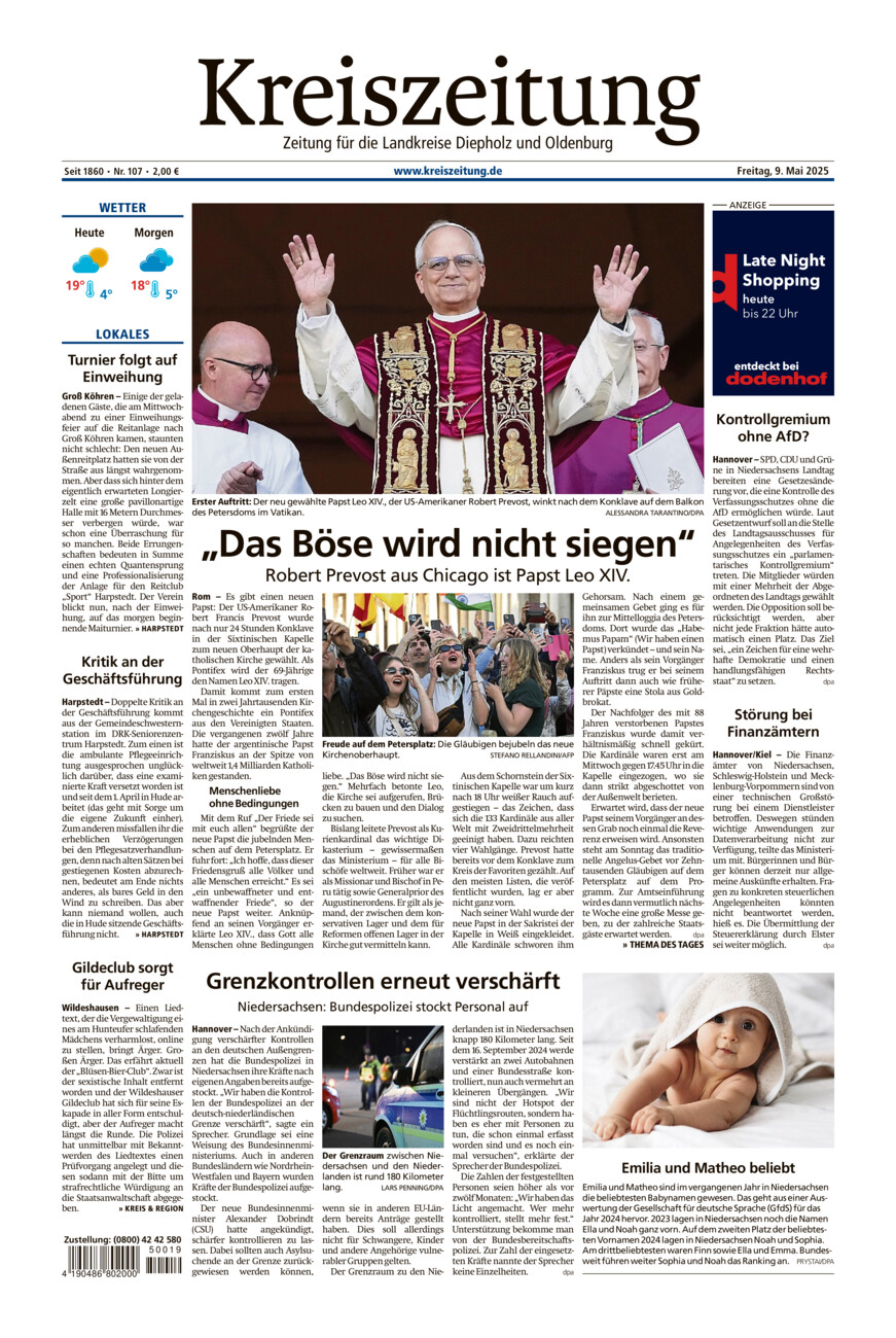 Kreiszeitung Kreis Oldenburg vom Freitag, 09.05.2025