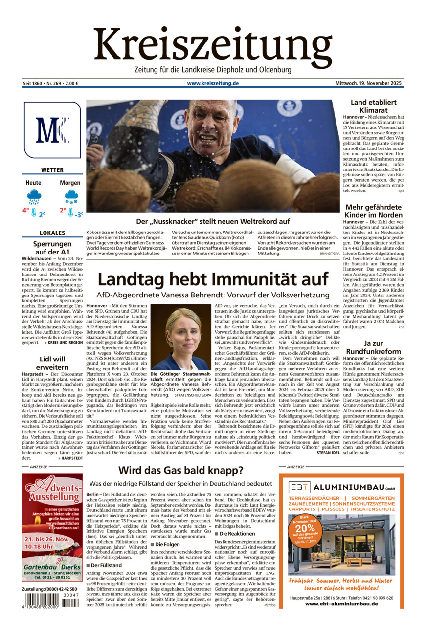 Kreiszeitung Kreis Oldenburg vom Mittwoch, 19.11.2025