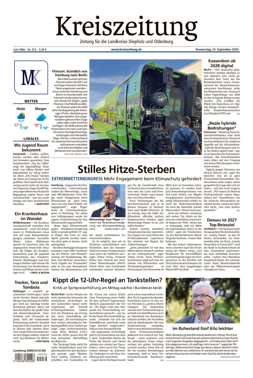 Kreiszeitung Kreis Oldenburg vom Donnerstag, 24.09.2026