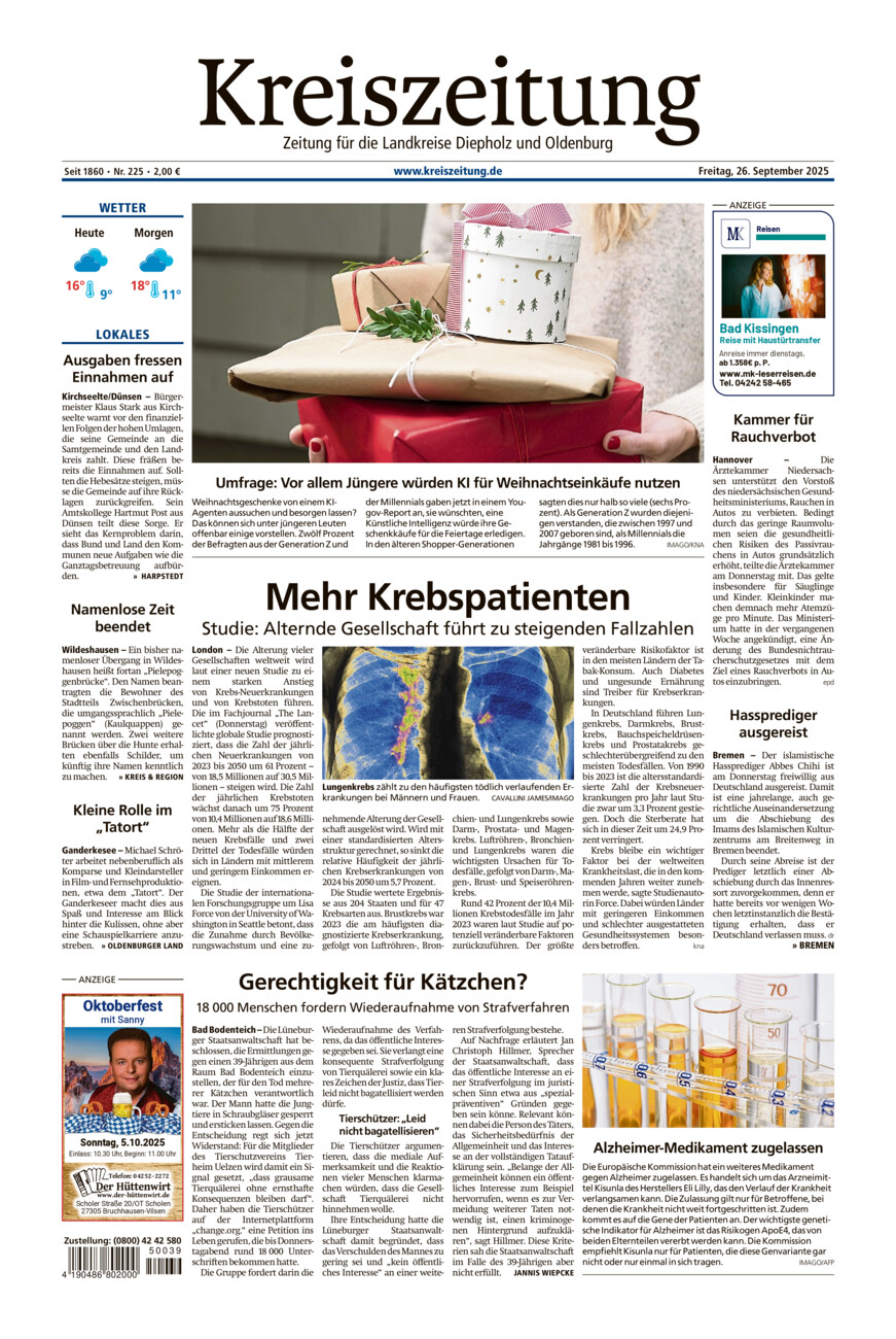 Kreiszeitung Kreis Oldenburg vom Freitag, 26.09.2025