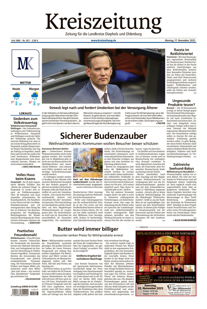Kreiszeitung Kreis Oldenburg vom Montag, 17.11.2025