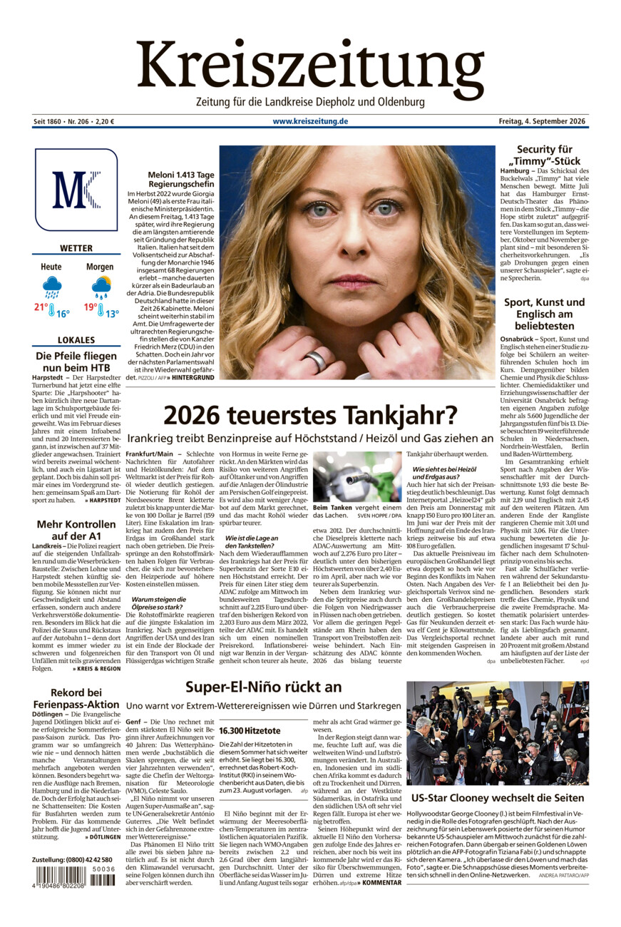 Kreiszeitung Kreis Oldenburg vom Freitag, 04.09.2026