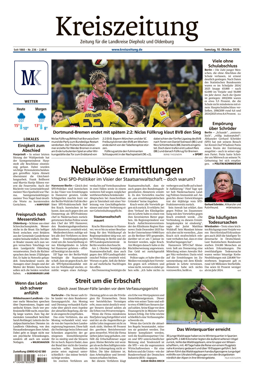 Kreiszeitung Kreis Oldenburg vom Samstag, 10.10.2026