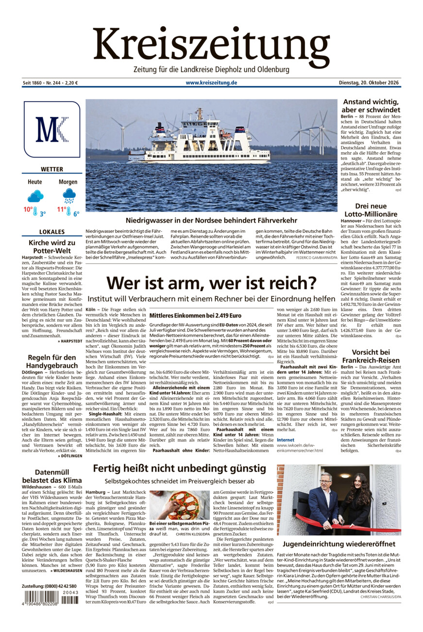 Kreiszeitung Kreis Oldenburg vom Dienstag, 20.10.2026