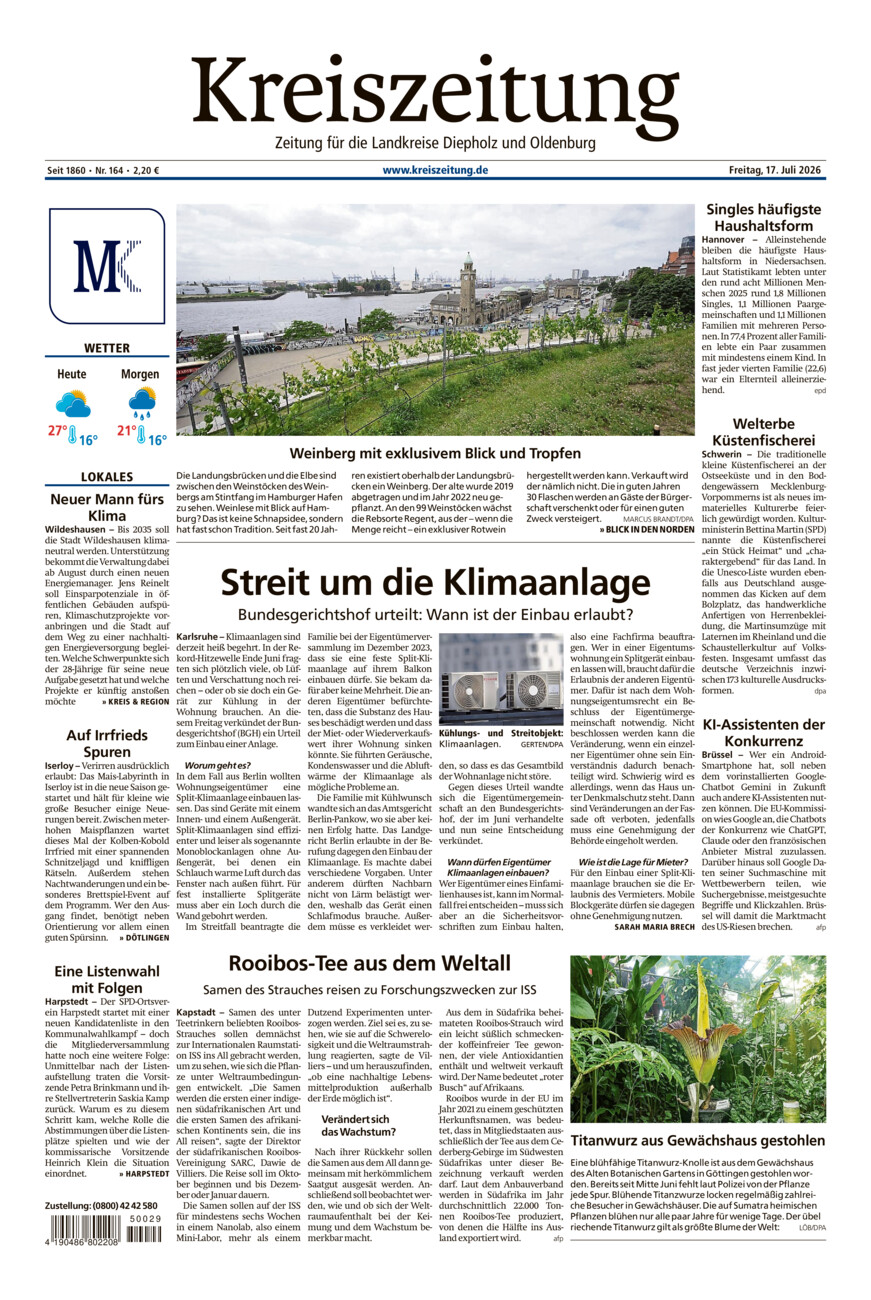 Kreiszeitung Kreis Oldenburg vom Freitag, 17.07.2026