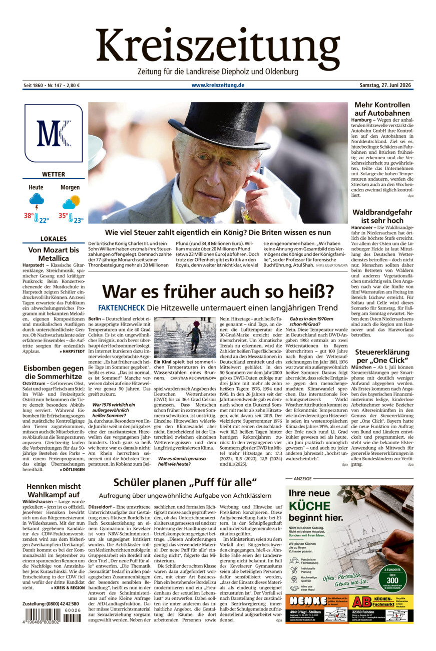 Kreiszeitung Kreis Oldenburg vom Samstag, 27.06.2026