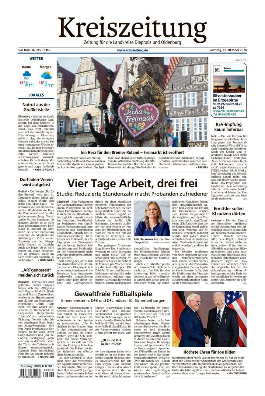 Kreiszeitung Kreis Oldenburg vom Samstag, 19.10.2024