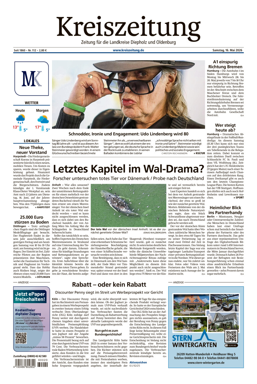 Kreiszeitung Kreis Oldenburg vom Samstag, 16.05.2026