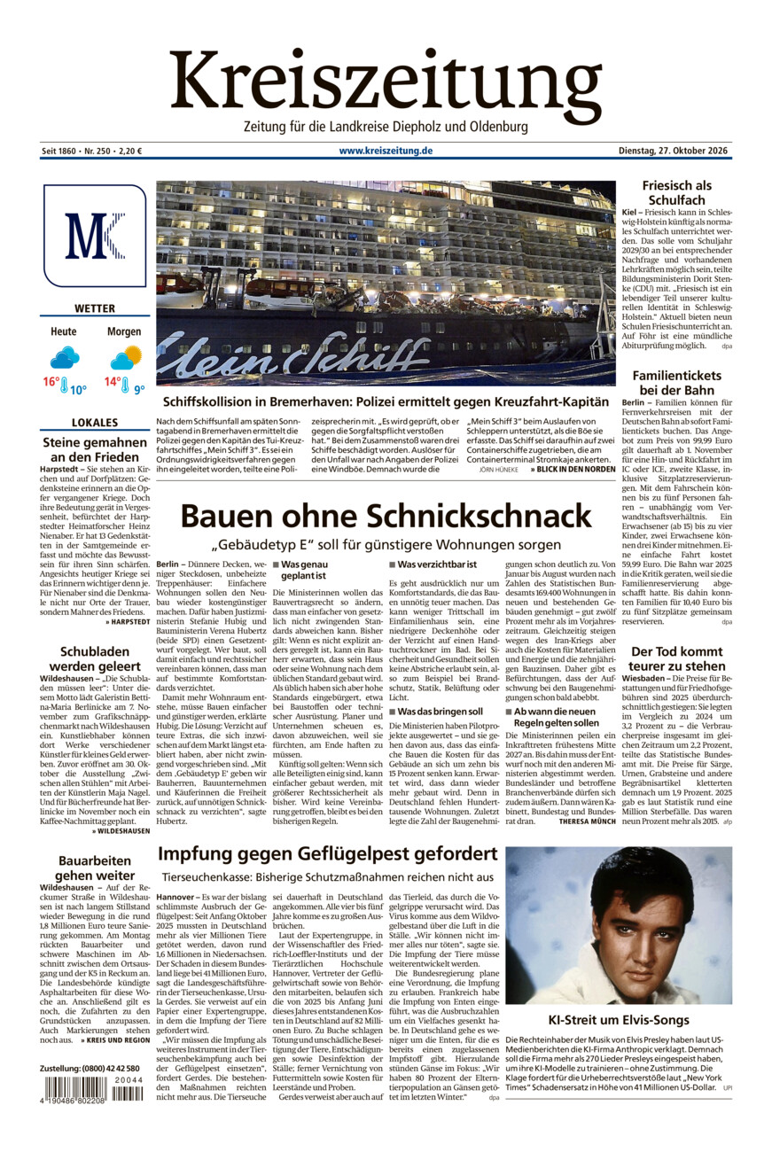 Kreiszeitung Kreis Oldenburg vom Dienstag, 27.10.2026