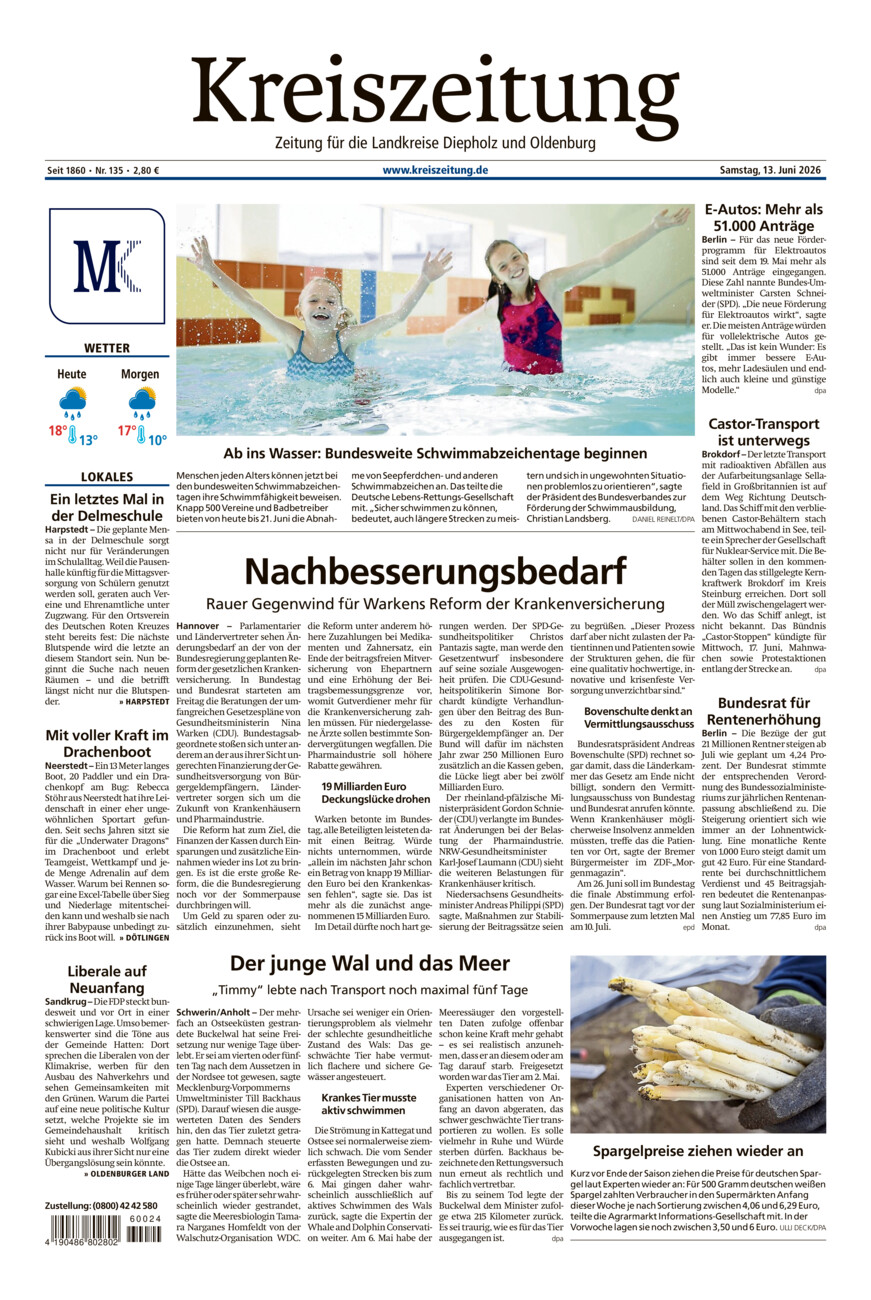 Kreiszeitung Kreis Oldenburg vom Samstag, 13.06.2026