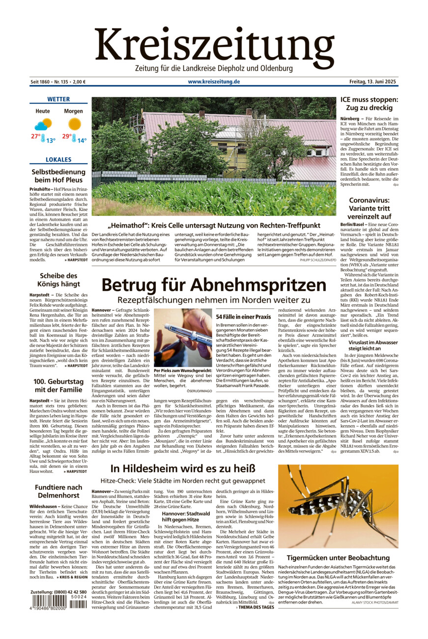 Kreiszeitung Kreis Oldenburg vom Freitag, 13.06.2025