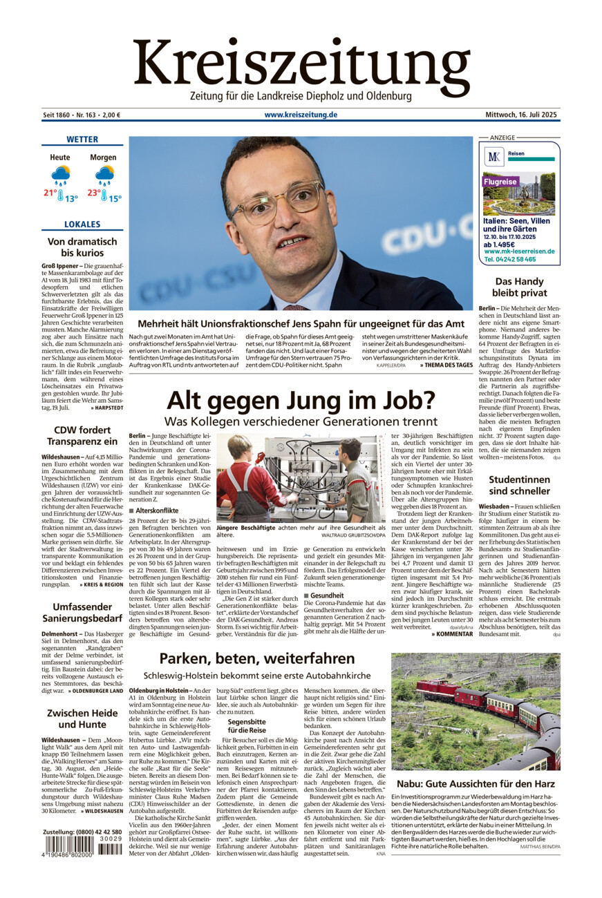 Kreiszeitung Kreis Oldenburg vom Mittwoch, 16.07.2025