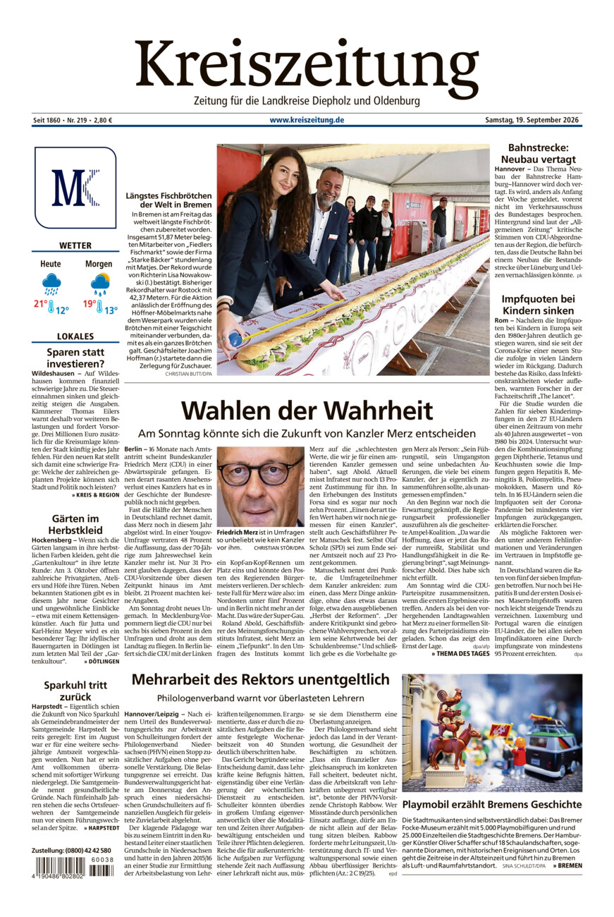 Kreiszeitung Kreis Oldenburg vom Samstag, 19.09.2026