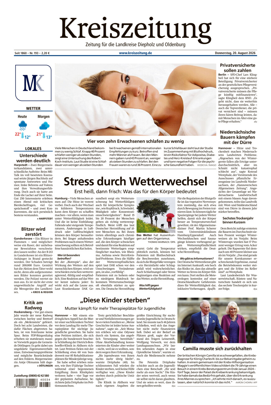 Kreiszeitung Kreis Oldenburg vom Donnerstag, 20.08.2026