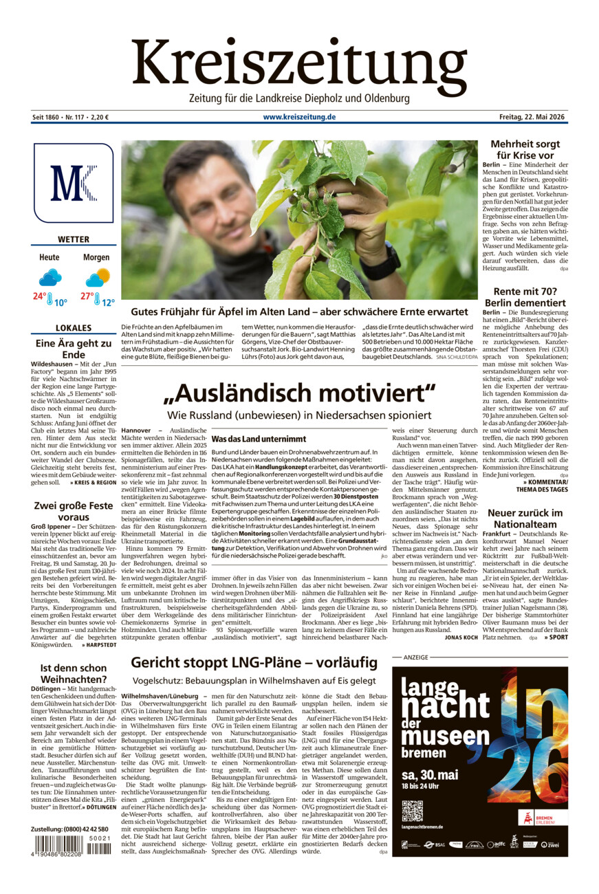 Kreiszeitung Kreis Oldenburg vom Freitag, 22.05.2026