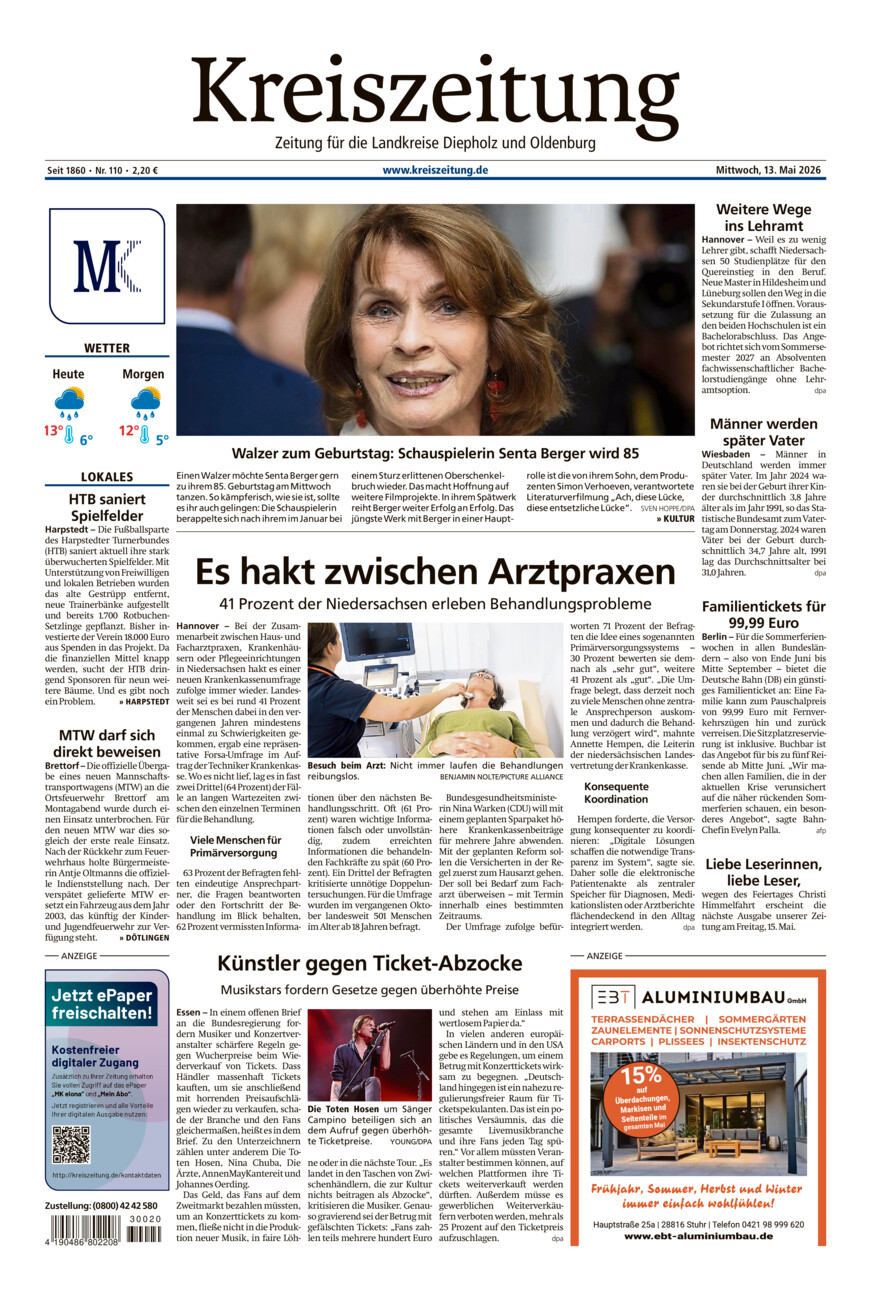 Kreiszeitung Kreis Oldenburg vom Mittwoch, 13.05.2026