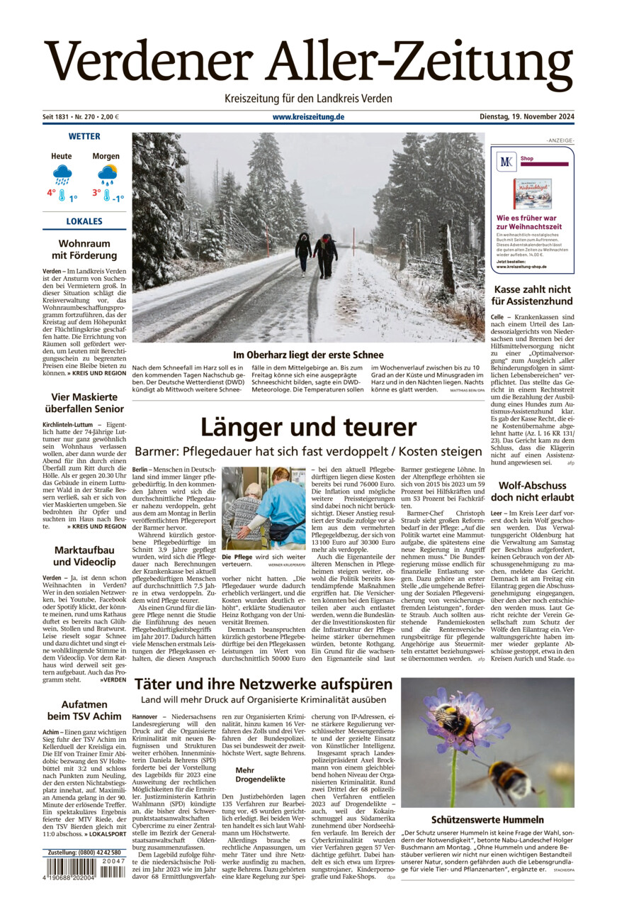 Verdener Aller-Zeitung vom Dienstag, 19.11.2024