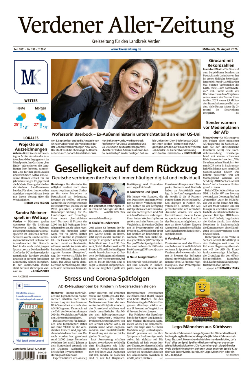 Verdener Aller-Zeitung vom Mittwoch, 26.08.2026