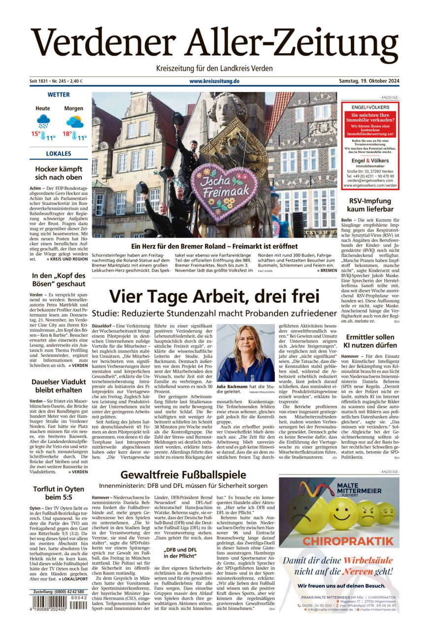 Verdener Aller-Zeitung vom Samstag, 19.10.2024