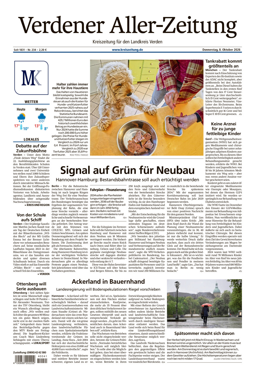 Verdener Aller-Zeitung vom Donnerstag, 08.10.2026