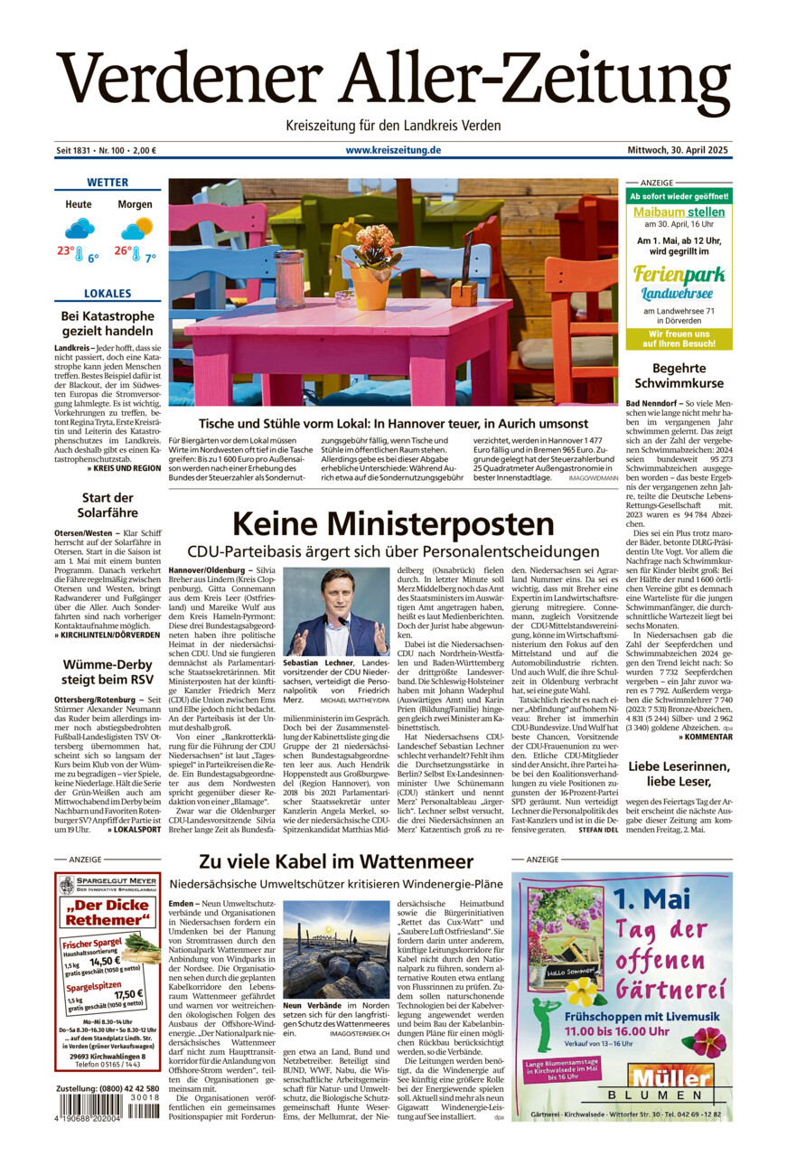Verdener Aller-Zeitung vom Mittwoch, 30.04.2025